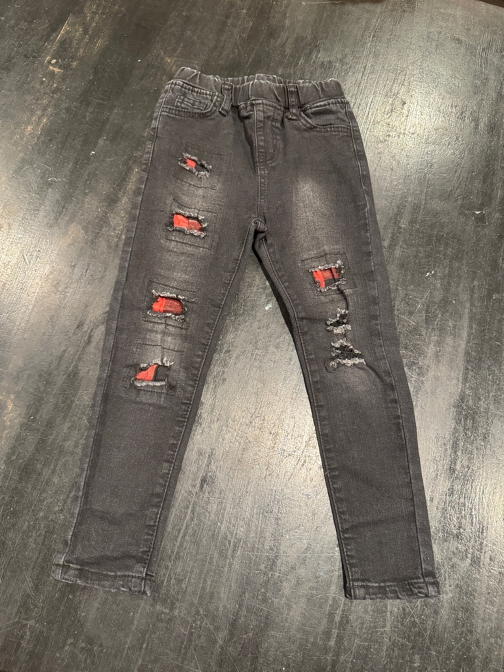 Buffalo Plaid Underpatches Black Distressed Skinny Denim Jeans Size 5